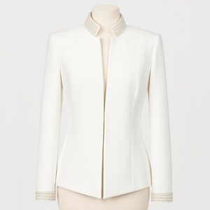 NEW Tahari White Blazer with Pearl Accents